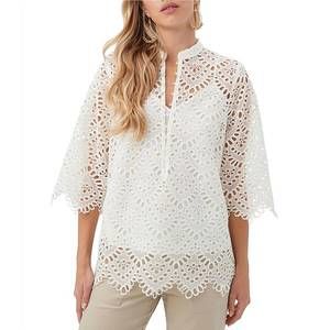 NEW TRINA TURK martigues woven lace top in whitewash